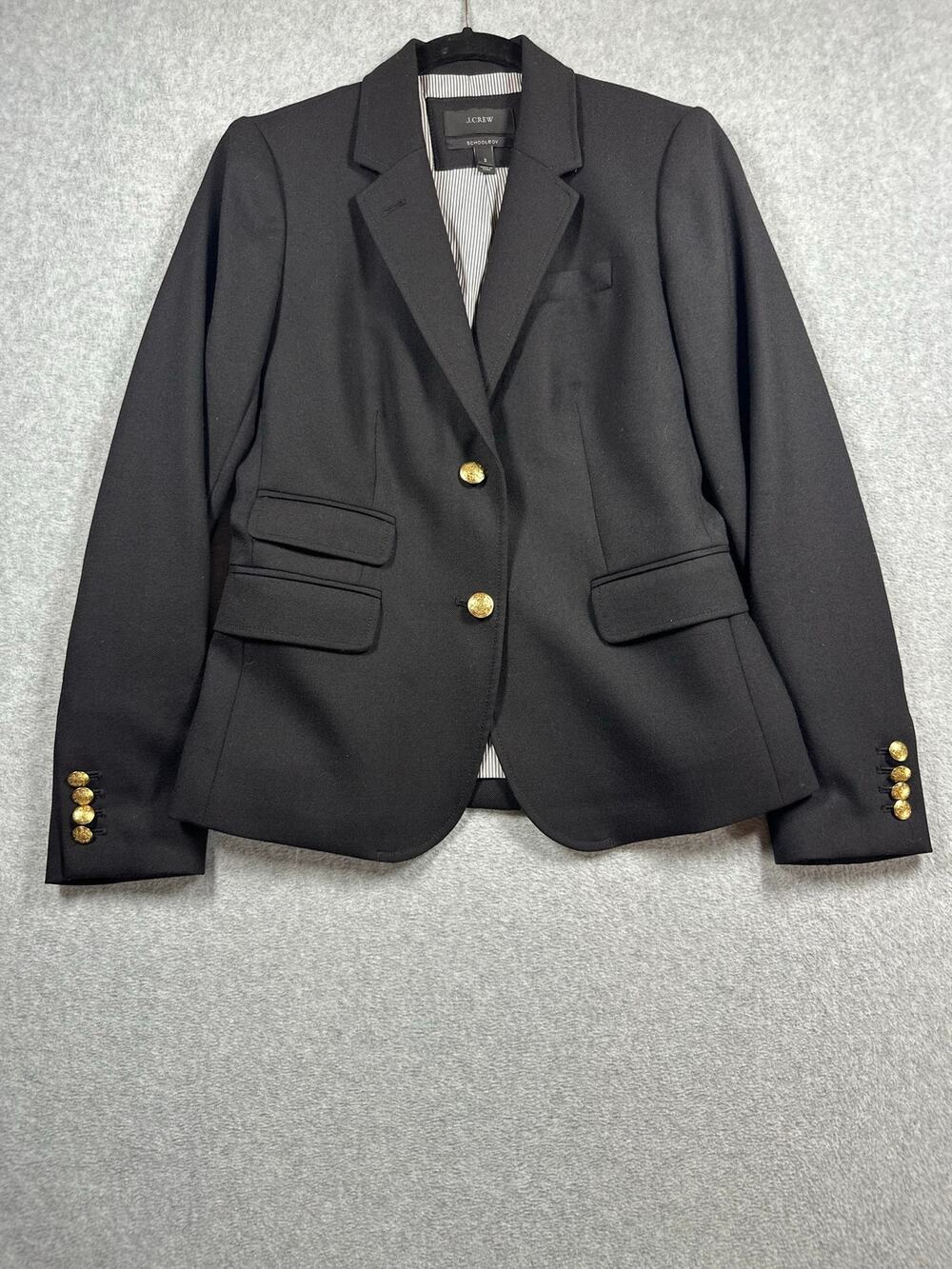 J.Crew Schoolboy Blazer Women's 2 Black Wool Notch Lapel Single Breasted